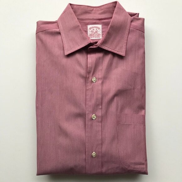 Brooks Brothers Men's Raspberry Red Fine Striped Shirt 100% cotton Sz 16 - 33 - Picture 5 of 15